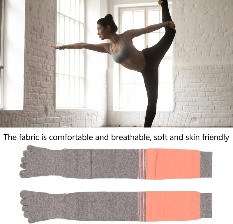 woobles Yoga Long Socks, Yoga High Socks, Fingers Slip Resistant Cotton Sweat Absorption Fitted Wrap Women High Socks (Striped Light Grey) - Image 3